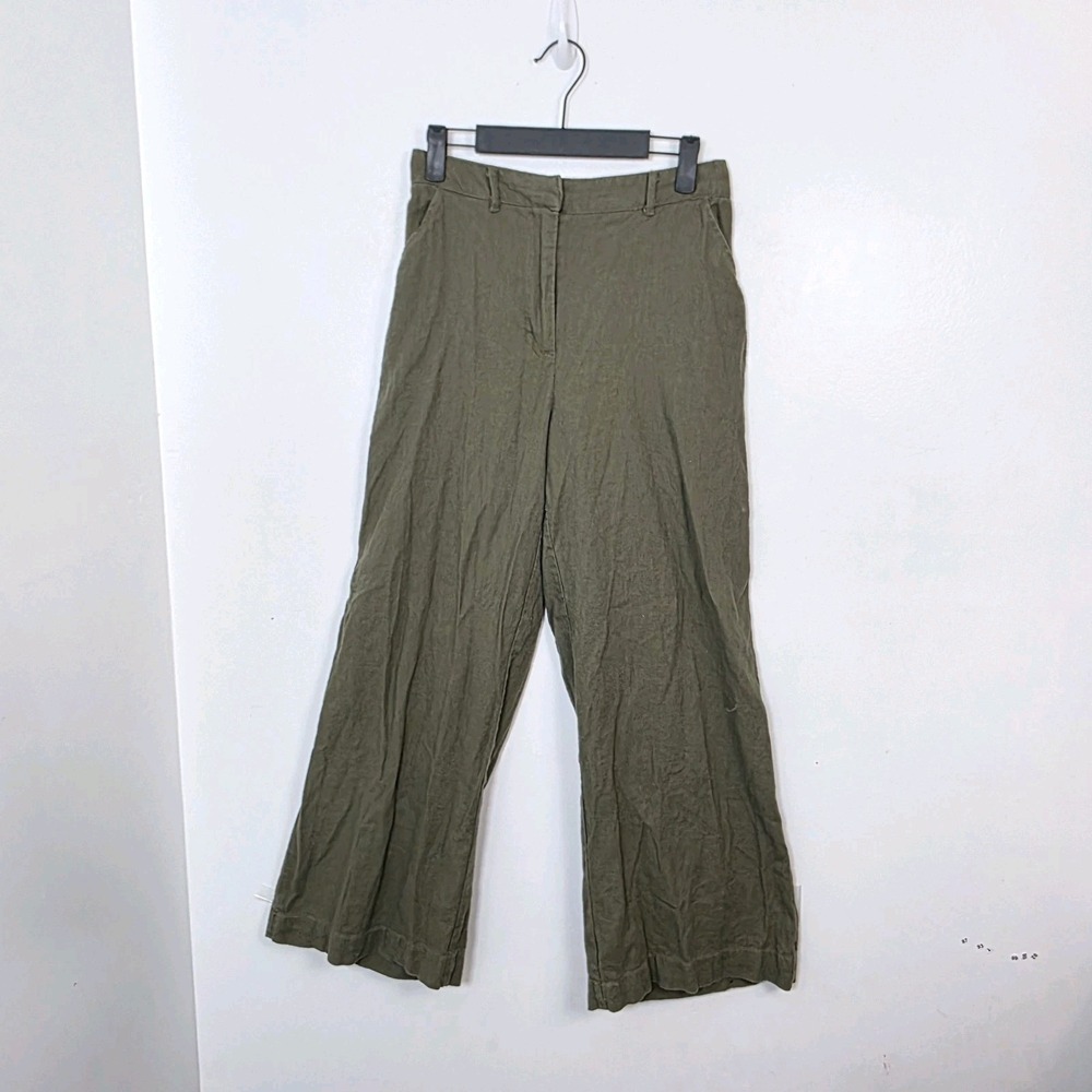 Max Studio Olive Green Linen Blend Wide Leg Boho Flowy Granola Girl Pants Size S